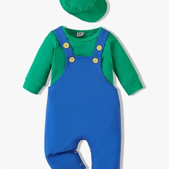 Green and Blue Baby luigi Outfit with Hat - Picture 3 of 6
